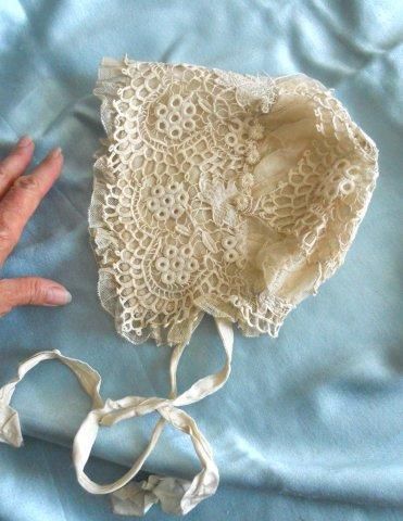 ANTIQUE FRENCH SILK LACE TULLE EMBROIDERY BONNETS  