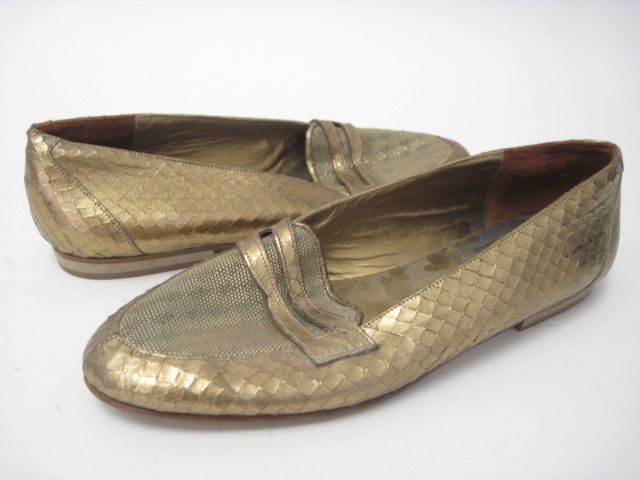ANNE KLEIN Gold Faux Snakeskin Leather Loafers Flats 7  