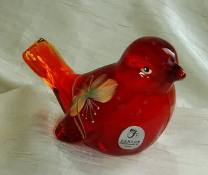 Fenton 4 Bird Orange Slice Hand Painted Floral N Flight  