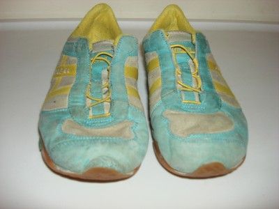 DIESEL GIRLS LEATHER SNEAKERS ZACH BLUE YELLOW SIZE 3  