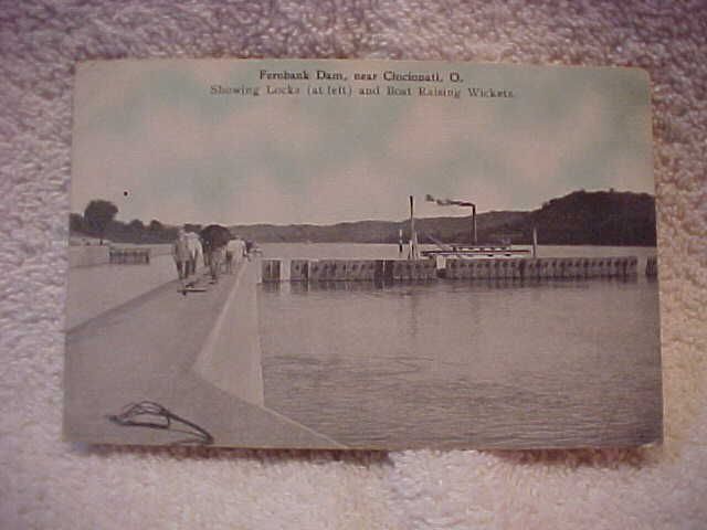 EARLY CINCINNATI OHIO FERNBANK DAM LOCKS BOAT POSTCARD  