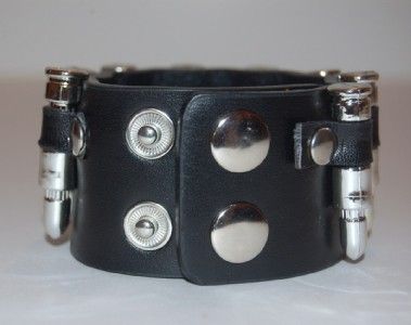 SILVER BULLET CUFF BLACK LEATHER BRACELET EMO PUNK .NEW  