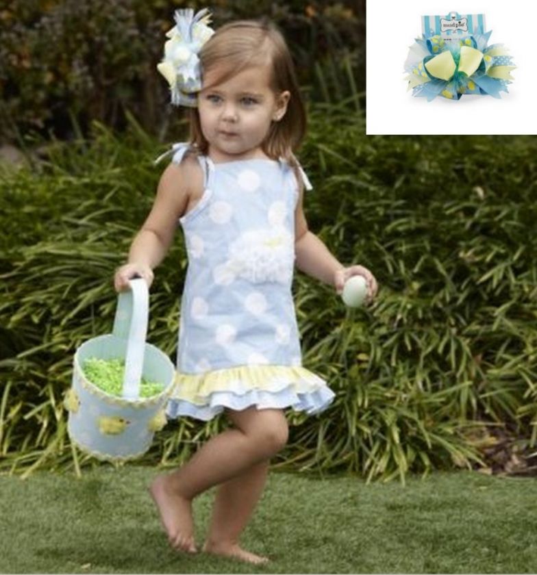 Mud Pie Cottontail Easter Bunny Rabbit Baby Blue Polka Dot White Dress 