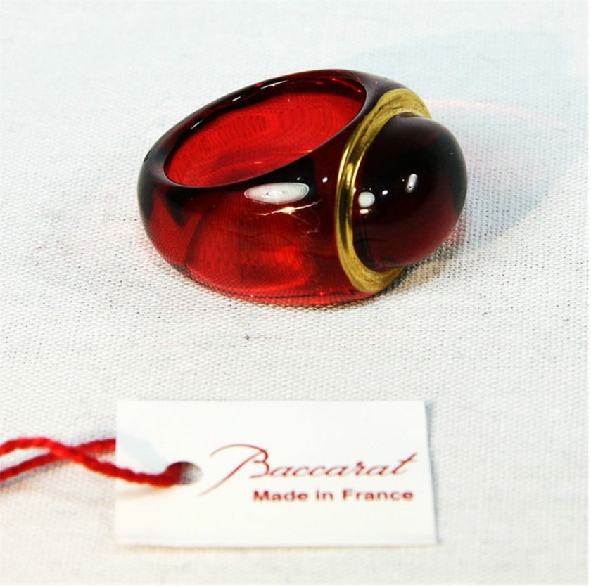 BACCARAT 18K Y GOLD CABOCHON RING RUBY SZ 49 NEW  