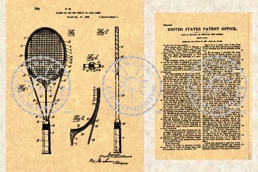 Patent for the HAZELL TENNIS RACKET   Raquet #113.2  