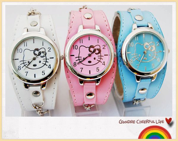 Cute Leather HelloKitty lovely Girls women Quartz Watch Wristwatch A13 