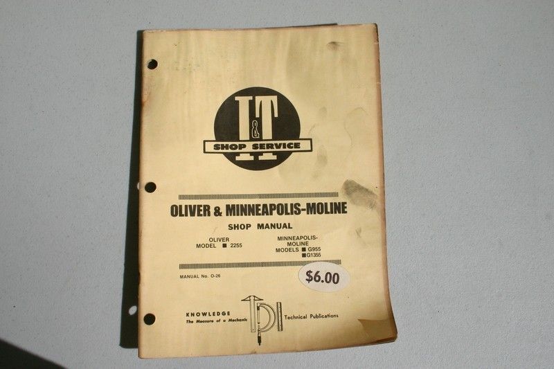 SHOP MANUAL O 26 OLIVER & M MOLINE 2255 G955 G1355  