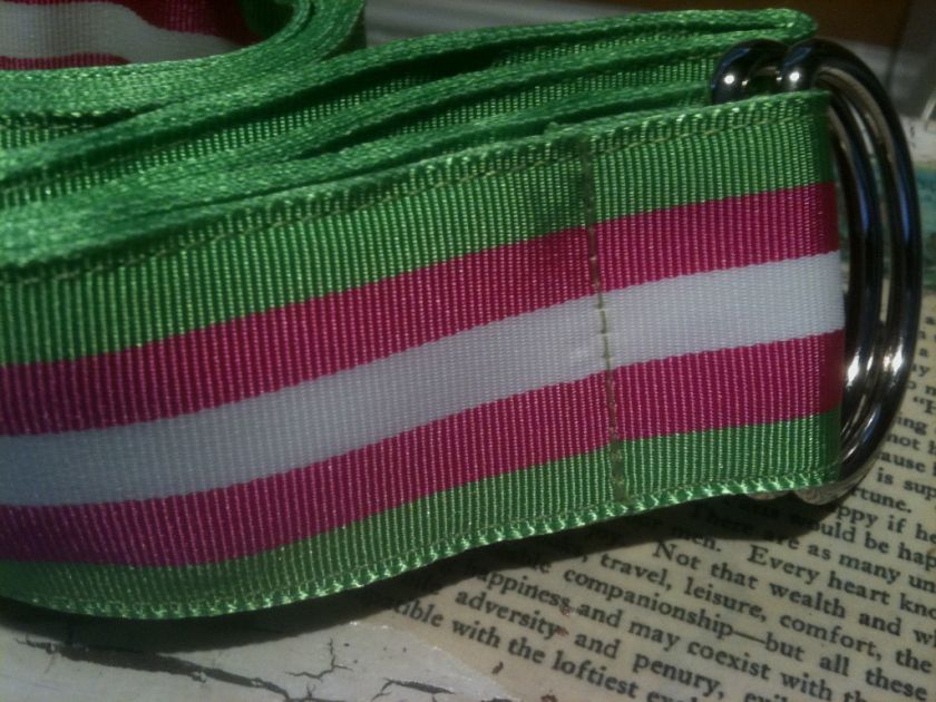 UNISEX PREPPY PINK   GREEN   WHITE STRIPE RIBBON BELT  