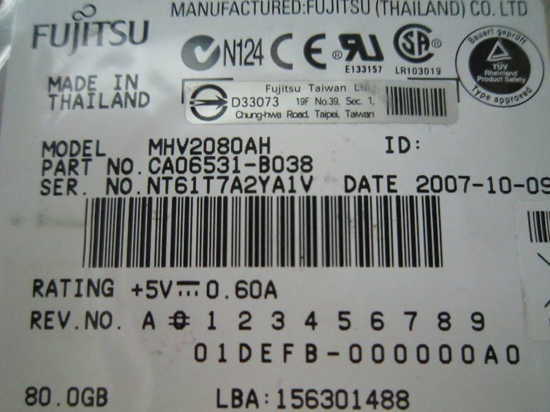 FUJITSU MHV2080AH CA06531 80GB IDE HHD PCB ONLY  