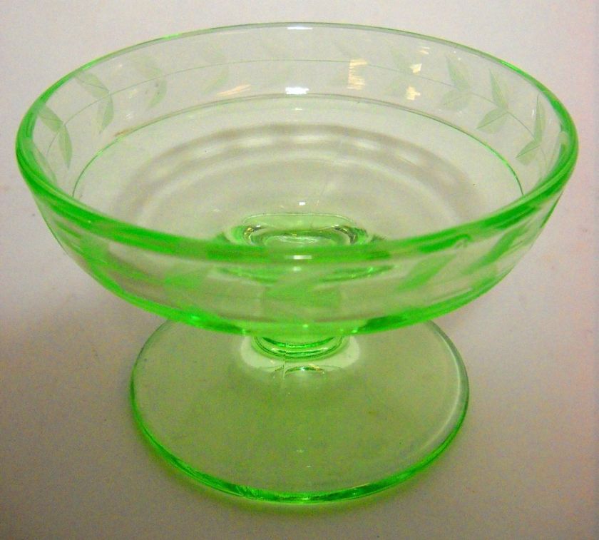 VINTAGE GREEN DEPRESSION GLASS STEMED CANDY DISH  