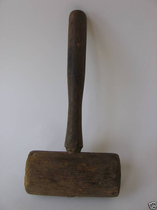 Antique Hand Crafted Wood Hammer Mallet Primitive Tool  