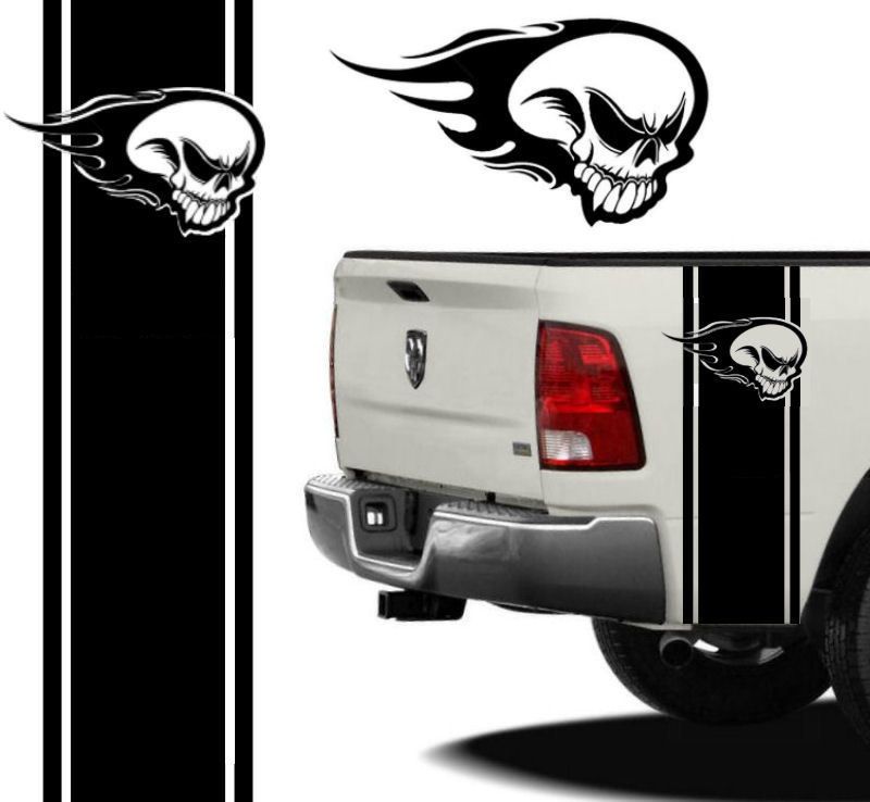 GMC Canyon GMC Sierra Bed Side Stripe Flame Skull Decal  