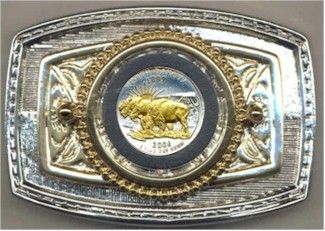   Silver North Dakota Statehood Commemorative Quarter Belt Buckle  