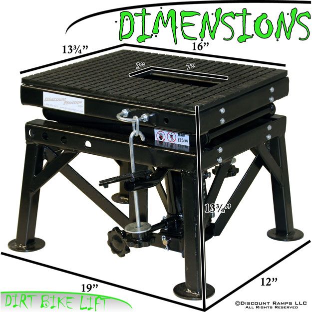 Dimensions of the steel dirt bike lift