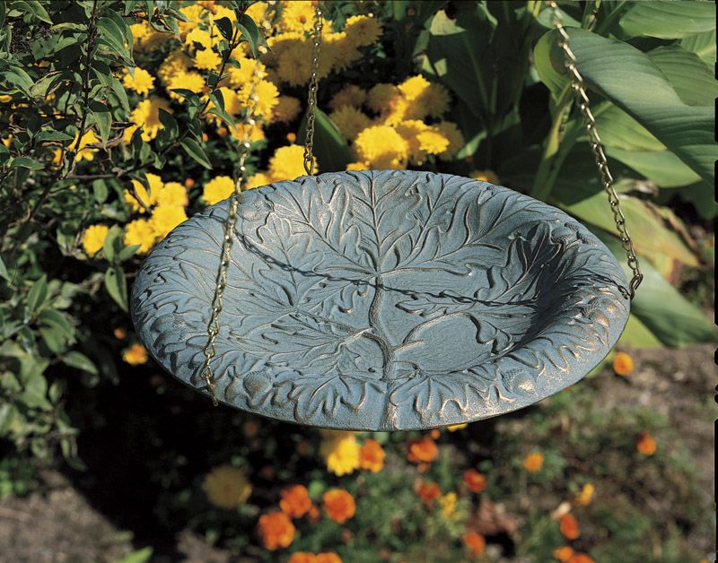 Verdigris Oakleaf Hanging Birdbath  