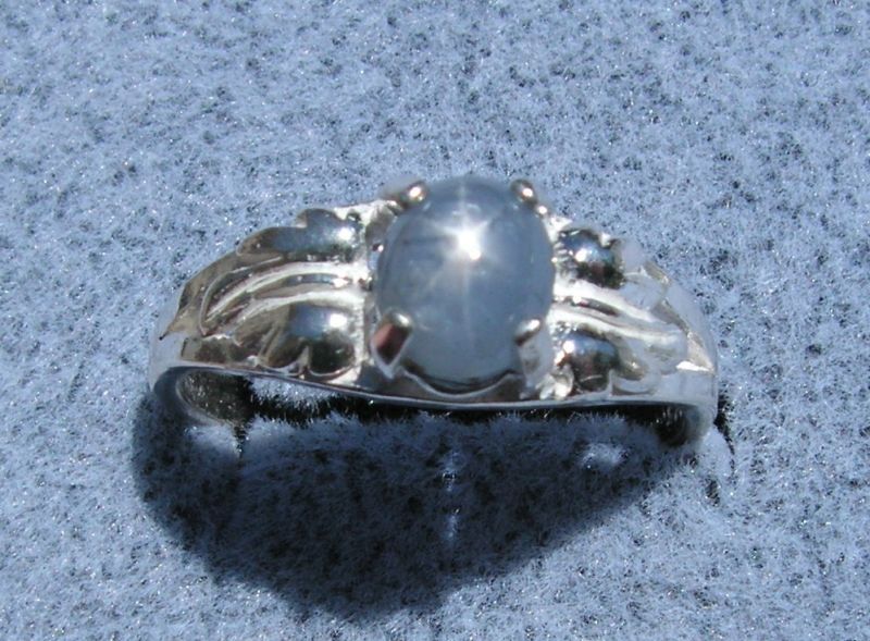 NATURAL LIGHT GRAY BLUE STAR SAPPHIRE .925 SILVER RING  