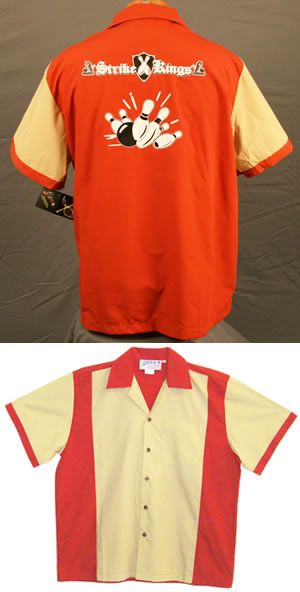 Join the STRIKE KINGS retro bowling shirt Taupe/Rust Retrobowler Great 