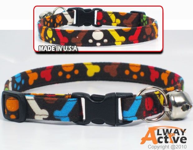   DOGGIE BONE STRIPES . Breakaway SAFETY CAT Collar . #700  