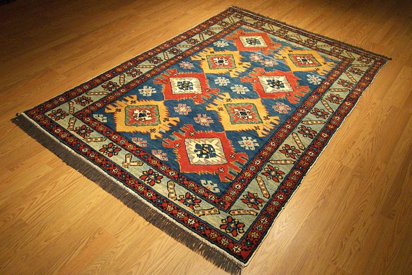 5x7 Beautiful Handmade Vegetable Dye Wool Kazak Rug  