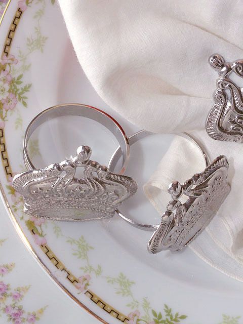 Shabby Cottage Chic French Crown Napkin Rings Set of 4  