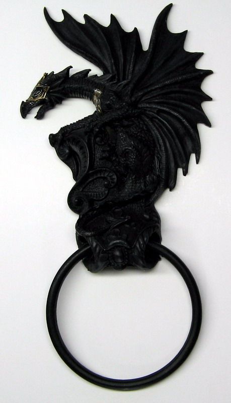 BLACK DRAGON DOOR KNOCKER TOWEL HOLDER wicca witch  