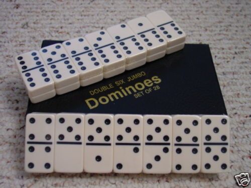 Double Six Jumbo DOMINOES Complete set w/case Ivory  