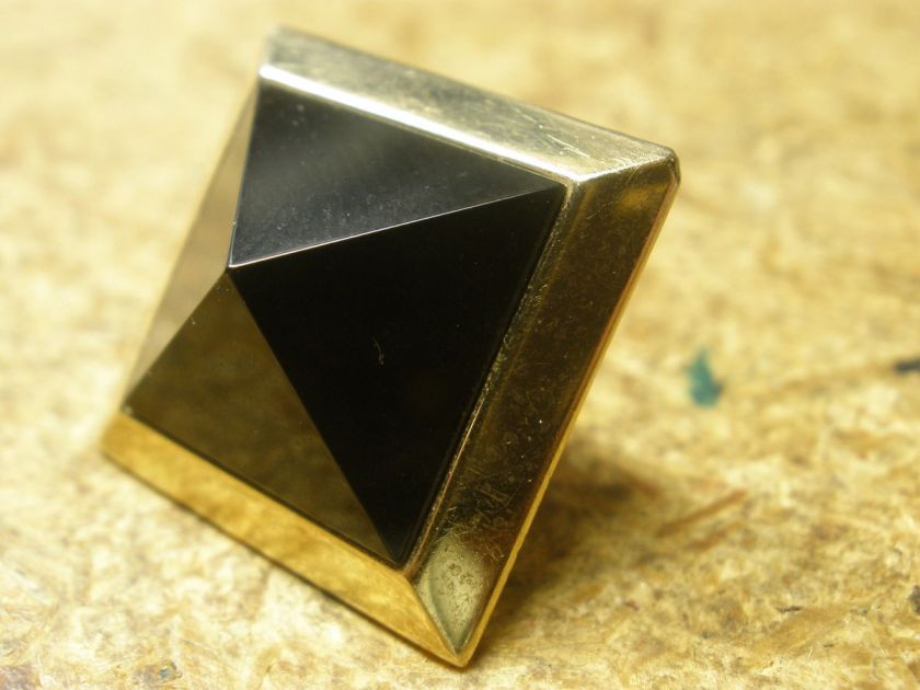   GOLD PAUL MORELLI DESIGNER EARRING SQUARE PYRAMID BLACK OYNX 14 KARAT