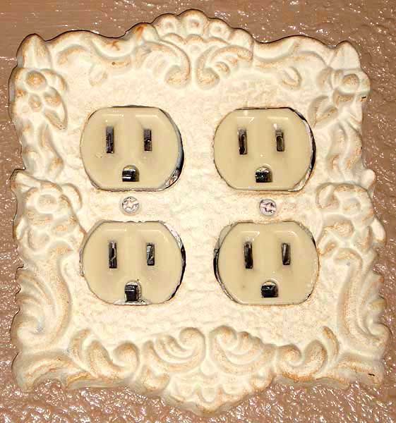 Double Electrical Plug Outlet Cover Antique White Metal  