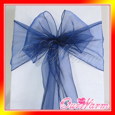 50 Navy Blue Chair Organza Sash Bow Wedding Party Decor  