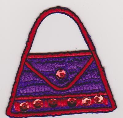 IRON ON EMBROIDER+FABRIC RED HAT SOCIETY PURSE APPLIQUE  