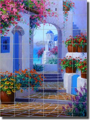 New Senkarik Mediterranean Santorini Ceramic Tile Mural  