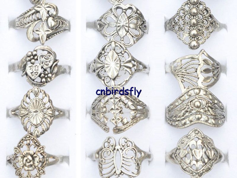   jewelry mixed lots 30pcs tibet silver rings vintage type 
