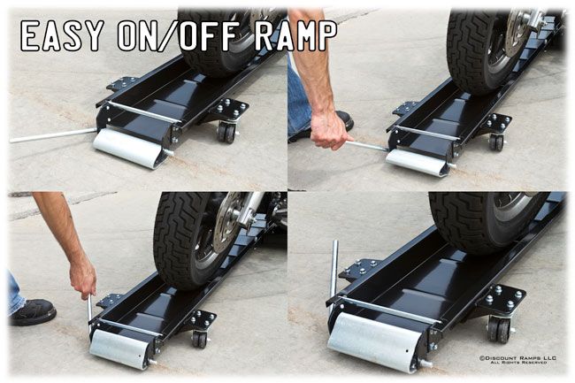 On/Off Ramp feature on motorcycle garage dolly