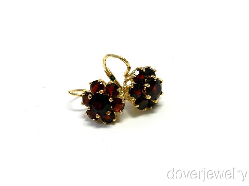 Estate 14K Gold 4.00ct Garnet Flower Drop Earrings NR  