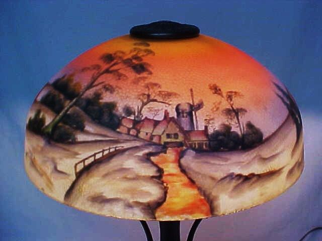   Painted Glass Lamp Shade Sunset Landscape 17 Dome Arts & Crafts