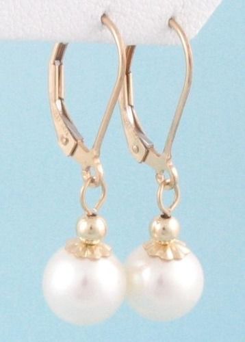 9MM AAA White Pearl 14K GF Lever Back Earrings  