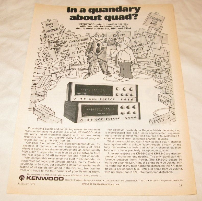 Kenwood Quad 4 Channel Stereo Receiver PRINT AD 1975  