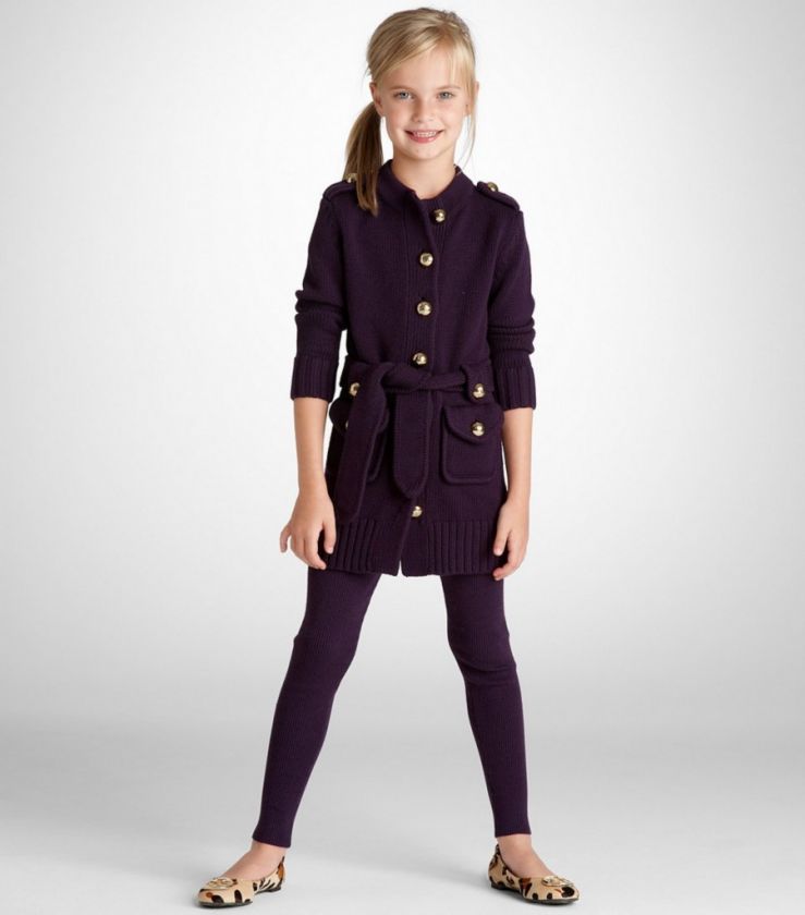 AUTH TORY BURCH KIDS CARDIGAN MERINO SWEATER REVA LOGO BUTTONS BELTED 