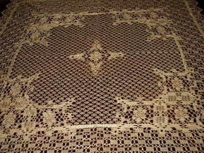 Golden Ecru Lace Table Topper or Luncheon Cloth 35Made in NC, USA 