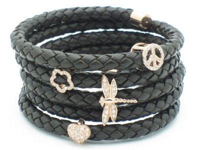   GOLD SILVER DIAMOND SET SAPPHIRE LEATHER WRAP CUFF CHARM BRACELET GIFT