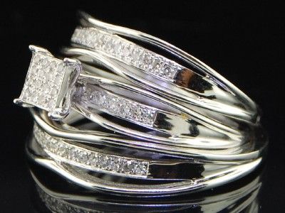 LADIES + MENS WEDDING BAND ENGAGEMENT DIAMOND TRIO SET  