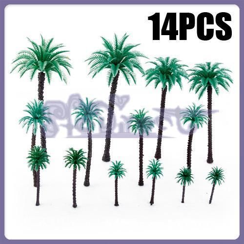 14 O HO scale MIX Forest Model Railroad Coco Palm Trees  