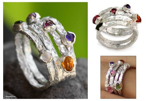 Ladies Moonstone Amethyst Garnet Sterling Silver ring 8  