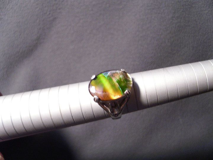 Silver Orange Green 18x13mm Ammolite Stone Sterling Silver Ring Size 9 