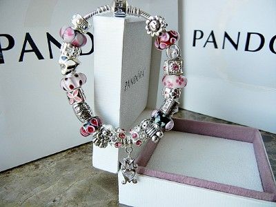   PANDORA .925 STERLING SILVER BRACELET MOTHERS DAY PINK 21 CHARM BEAD