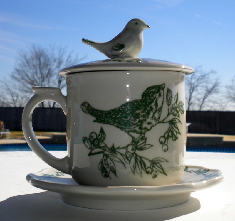 POTS DE CREME BIRD TOILE ANDREA BY SADEK CUP SAUCER LID  