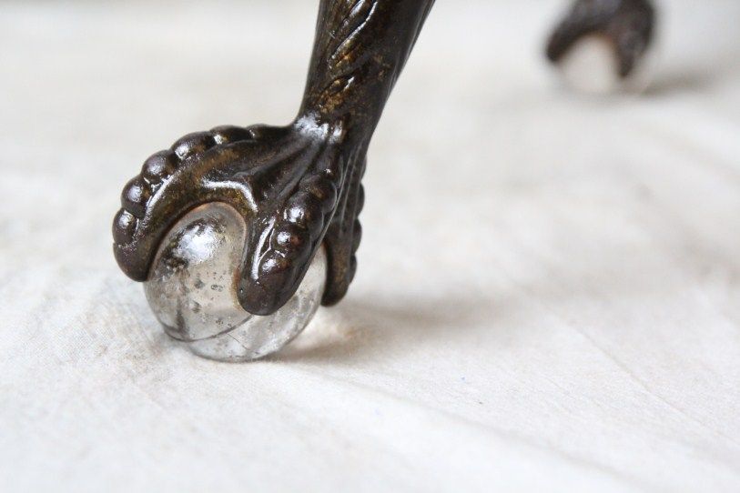 L1054 ANTIQUE PIANO STOOL WITH ORNATE GLASS BALL AND CLAW FEET  