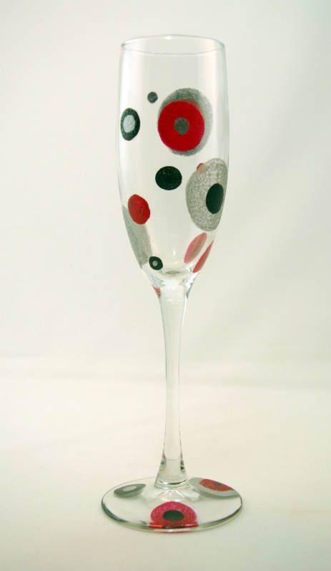 Silver, Black & Red Polka Dot Wedding Toasting Glasses  