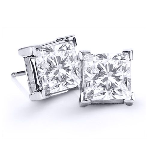 02 Ct. Princess Cut Diamond Stud Earrings Platinum  