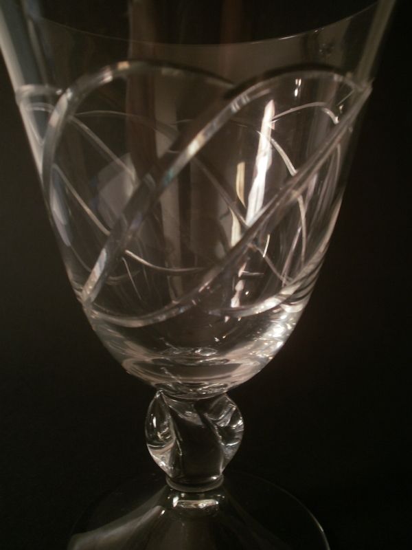 Daum Nancy Crystal Wine or Water Goblet Etched Intertwined Swirls 